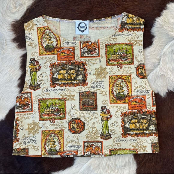 Handmade vintage fabric stamp traveler top - Picture 1 of 3